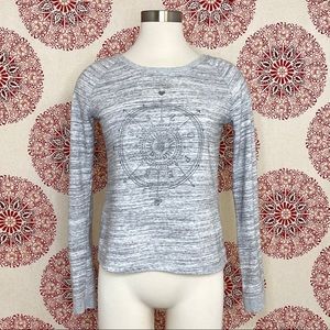 H&M Grey Graphic Tee Shirt Size S 4 Glitter Silver Top Cute Skiing Layering Y2K